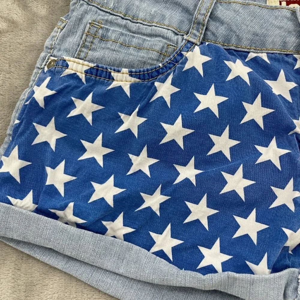 L.e.i. US American Flag Print Low Rise Denim Cuffed Shorts Retro Y2K - Picture 2 of 10